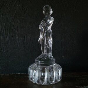 Vintage Cambridge Clear Depression Glass Draped Lady Nude Flower Frog Figurine